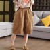 Retro 3D Patchwork Cotton Wide Leg Pants Women Elastic Waist Slimming Casual Capri Shorts Summer