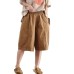 Retro 3D Patchwork Cotton Wide Leg Pants Women Elastic Waist Slimming Casual Capri Shorts Summer