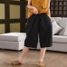 Retro 3D Patchwork Cotton Wide Leg Pants Women Elastic Waist Slimming Casual Capri Shorts Summer