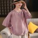Vintage Hemp Shirt Women's Elegant Crew Neck Blouse Literary Thin Short Sleeve Top
