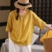 Vintage Hemp Shirt Women's Elegant Crew Neck Blouse Literary Thin Short Sleeve Top