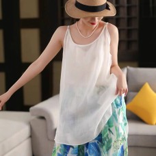 Hemp Mid-Length Strapless Women's Vacation Style Printed Outerwear Slimming Inner Layer Camisole