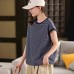 Retro Fine Striped Cotton Short Sleeve Loose Round Neck Pullover Literary Versatile Women's T-Shirt Top