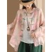New Chinese Style Printed Hemp Shirt Top Jacket Women's Retro National Wind Buttoned Literary Stand Collar Long Sleeve Blouse Cardigan