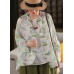 New Chinese Style Printed Hemp Shirt Top Jacket Women's Retro National Wind Buttoned Literary Stand Collar Long Sleeve Blouse Cardigan