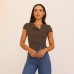 Irregular Knit Button Shoulder T-Shirt Slim Fit Versatile Design V-Neck Short Sleeve