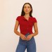 Irregular Knit Button Shoulder T-Shirt Slim Fit Versatile Design V-Neck Short Sleeve