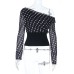 One Shoulder Polka Dot Long Sleeve Slim Short Top Women's
