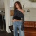 One Shoulder Polka Dot Long Sleeve Slim Short Top Women's