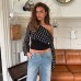 One Shoulder Polka Dot Long Sleeve Slim Short Top Women's