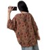 Vintage Casual All-Match Cotton Gauze Printed Buttoned Crew Neck Frayed Short Sleeve Top