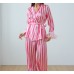 Lace Long Sleeve Long Length Striped Women's Loungewear Set