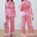 Lace Long Sleeve Long Length Striped Women's Loungewear Set