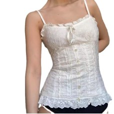 Solid color small camisole folding waist lace top spicy Solid color small camisole folding waist lace top spicy