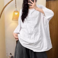 Spring New Casual Versatile Ribbed Collar Bamboo Cotton Oversized Batwing Sleeve Loose Slim Trendy Top