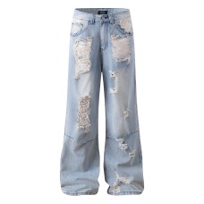 Retro Simple Loose Washed Denim Pants