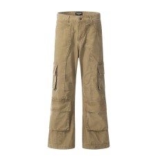 Multi pocket loose straight leg khaki work pants