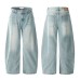 Washed cat whisker denim jeans straight leg loose wide leg pants