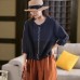 Heavy Embroidery Placket Linen Shirt Elegant Pullover Loose Three-Quarter Sleeve Blouse Top