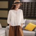 Heavy Embroidery Placket Linen Shirt Elegant Pullover Loose Three-Quarter Sleeve Blouse Top