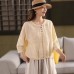 Heavy Embroidery Placket Linen Shirt Elegant Pullover Loose Three-Quarter Sleeve Blouse Top