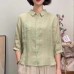 Summer New Literary Hemp Three-quarter Sleeve Shirt Casual Loose Versatile Solid Color Cardigan Simple Turn-down Collar Top