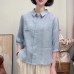 Summer New Literary Hemp Three-quarter Sleeve Shirt Casual Loose Versatile Solid Color Cardigan Simple Turn-down Collar Top