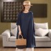 Vintage Linen Dress with Belt Loose Fit Pullover Midi Dress for Women