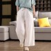 Summer New Heavy Sand-Washed Linen Straight Pants Retro Belted Elastic Waist Slimming Casual Trousers Literary Loose Fit