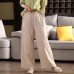 Summer New Heavy Sand-Washed Linen Straight Pants Retro Belted Elastic Waist Slimming Casual Trousers Literary Loose Fit