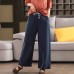 Summer New Heavy Sand-Washed Linen Straight Pants Retro Belted Elastic Waist Slimming Casual Trousers Literary Loose Fit
