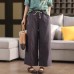 Summer New Heavy Sand-Washed Linen Straight Pants Retro Belted Elastic Waist Slimming Casual Trousers Literary Loose Fit