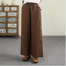 Summer New Literary Versatile Linen Straight Leg Pants Elastic Waist Solid Color Belted Loose Nine-Point Pants Women Summer New Literary Versatile Linen Straight Leg Pants Elastic Waist Solid Color Belted Loose Nine-Point Pants Women