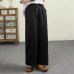 Summer New Literary Versatile Linen Straight Leg Pants Elastic Waist Solid Color Belted Loose Nine-Point Pants Women