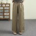 Summer New Literary Versatile Linen Straight Leg Pants Elastic Waist Solid Color Belted Loose Nine-Point Pants Women