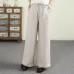 Summer New Literary Versatile Linen Straight Leg Pants Elastic Waist Solid Color Belted Loose Nine-Point Pants Women