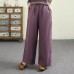 Summer New Literary Versatile Linen Straight Leg Pants Elastic Waist Solid Color Belted Loose Nine-Point Pants Women