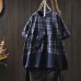 Hem Drawstring Color Block Plaid Short Sleeve T-Shirt Women Design Loose Casual Personalized Top