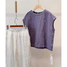 High-quality Hemp Solid Color Short Sleeve T-Shirt Literary Retro Loose Casual Versatile Top