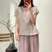 High-quality Hemp Solid Color Short Sleeve T-Shirt Literary Retro Loose Casual Versatile Top