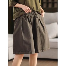 Summer New Vintage Cotton Short Elastic Waist Wide Leg Pants Solid Color Loose Beach Trousers Casual Pants for Women Summer New Vintage Cotton Short Elastic Waist Wide Leg Pants Solid Color Loose Beach Trousers Casual Pants for Women