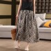 Vintage Color Washed Printed Tencel Ramie Skirt with Elastic Waist, Slimming Mid-Length Dress