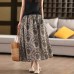 Vintage Color Washed Printed Tencel Ramie Skirt with Elastic Waist, Slimming Mid-Length Dress