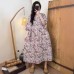 Vintage All-Match Digital Print Pleated Loose Single-Layer Dress Top for Women