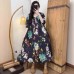 Vintage All-Match Digital Print Pleated Loose Single-Layer Dress Top for Women