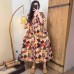 Vintage All-Match Digital Print Pleated Loose Single-Layer Dress Top for Women