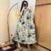 Vintage All-Match Digital Print Pleated Loose Single-Layer Dress Top for Women