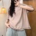Casual Versatile Simple Colorblock Collar Knitted Cotton Crew Neck Short Sleeve Top Women
