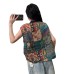 Vintage Linen Oblique Placket Button Pure Color Print Splicing Sleeveless Top for Women