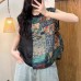 Vintage Linen Oblique Placket Button Pure Color Print Splicing Sleeveless Top for Women